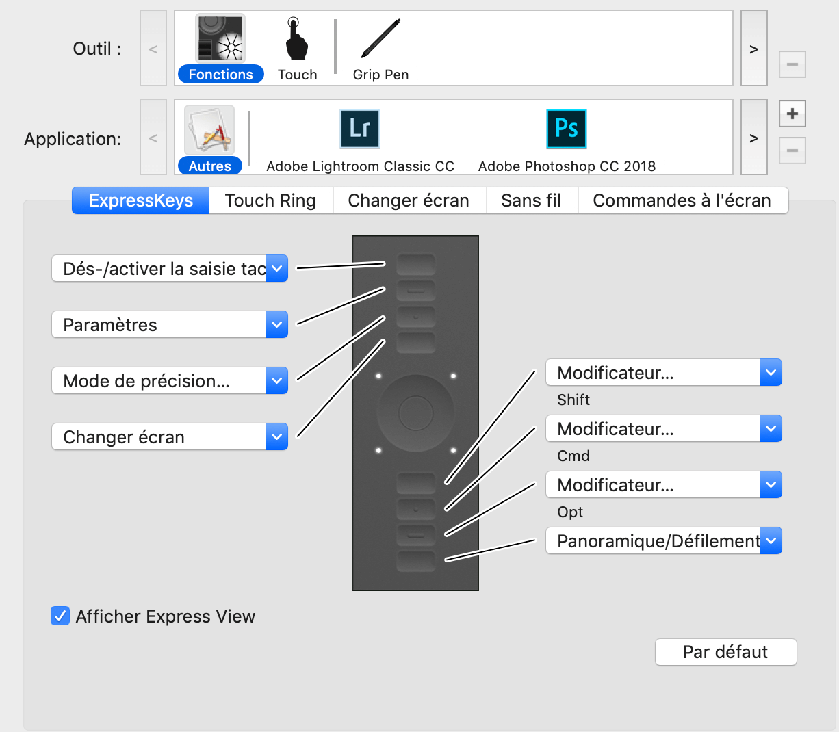 configuration des express keys de la tablette graphique wacom
